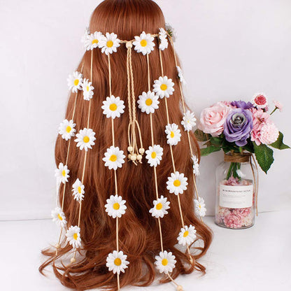Halloween Sunflower Headband Hippie Boho Daisy Flower Hair Hoops Bands Crown Floral Wreath Headpiece Hairband Women Wedding Holiday Festival Cosplay Dress Up Birthday Party Accessories Yellow