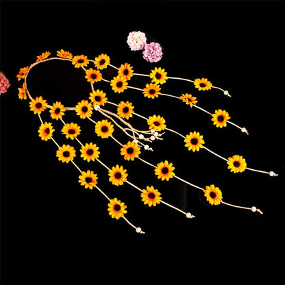 Halloween Sunflower Headband Hippie Boho Daisy Flower Hair Hoops Bands Crown Floral Wreath Headpiece Hairband Women Wedding Holiday Festival Cosplay Dress Up Birthday Party Accessories Yellow