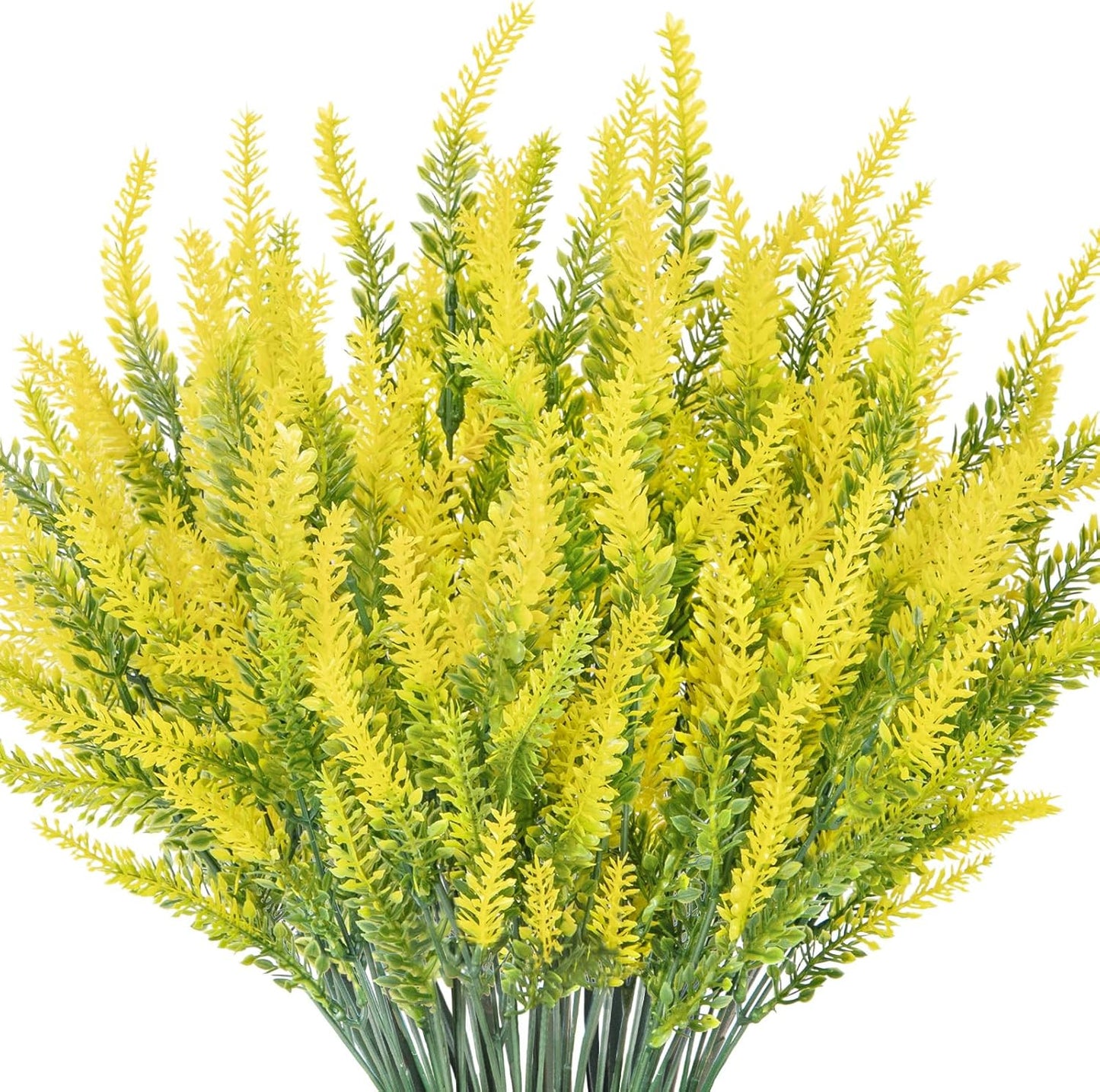 10 Bundles Fake Flowers Artificial Lavender Plants, Yellow | Faux plastic plants for home wedding kitchen garden patio porch window box office table centerpieces indoor outdoor decor