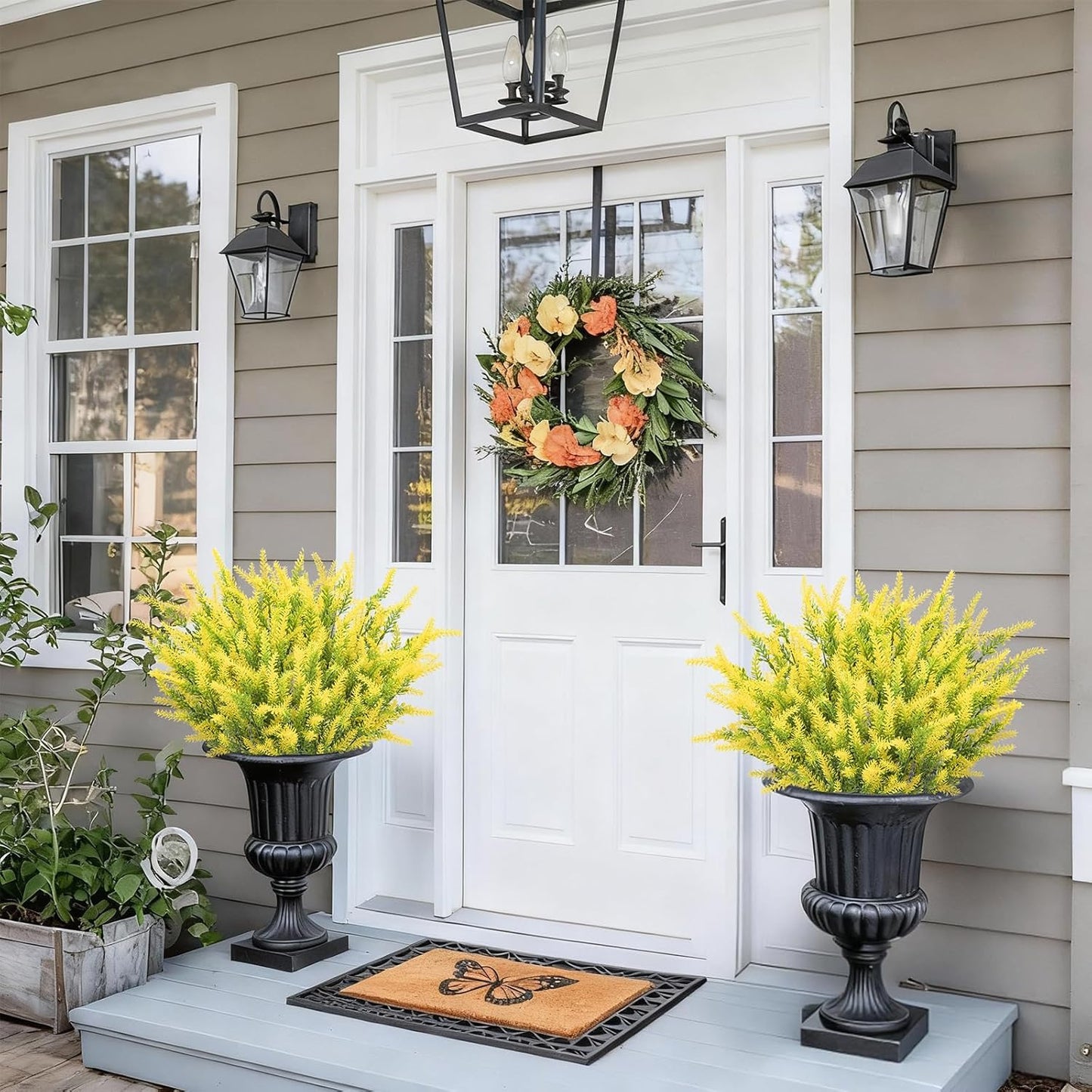 10 Bundles Fake Flowers Artificial Lavender Plants, Yellow | Faux plastic plants for home wedding kitchen garden patio porch window box office table centerpieces indoor outdoor decor