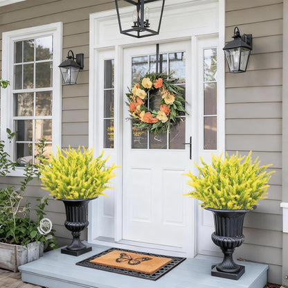 10 Bundles Fake Flowers Artificial Lavender Plants, Yellow | Faux plastic plants for home wedding kitchen garden patio porch window box office table centerpieces indoor outdoor decor