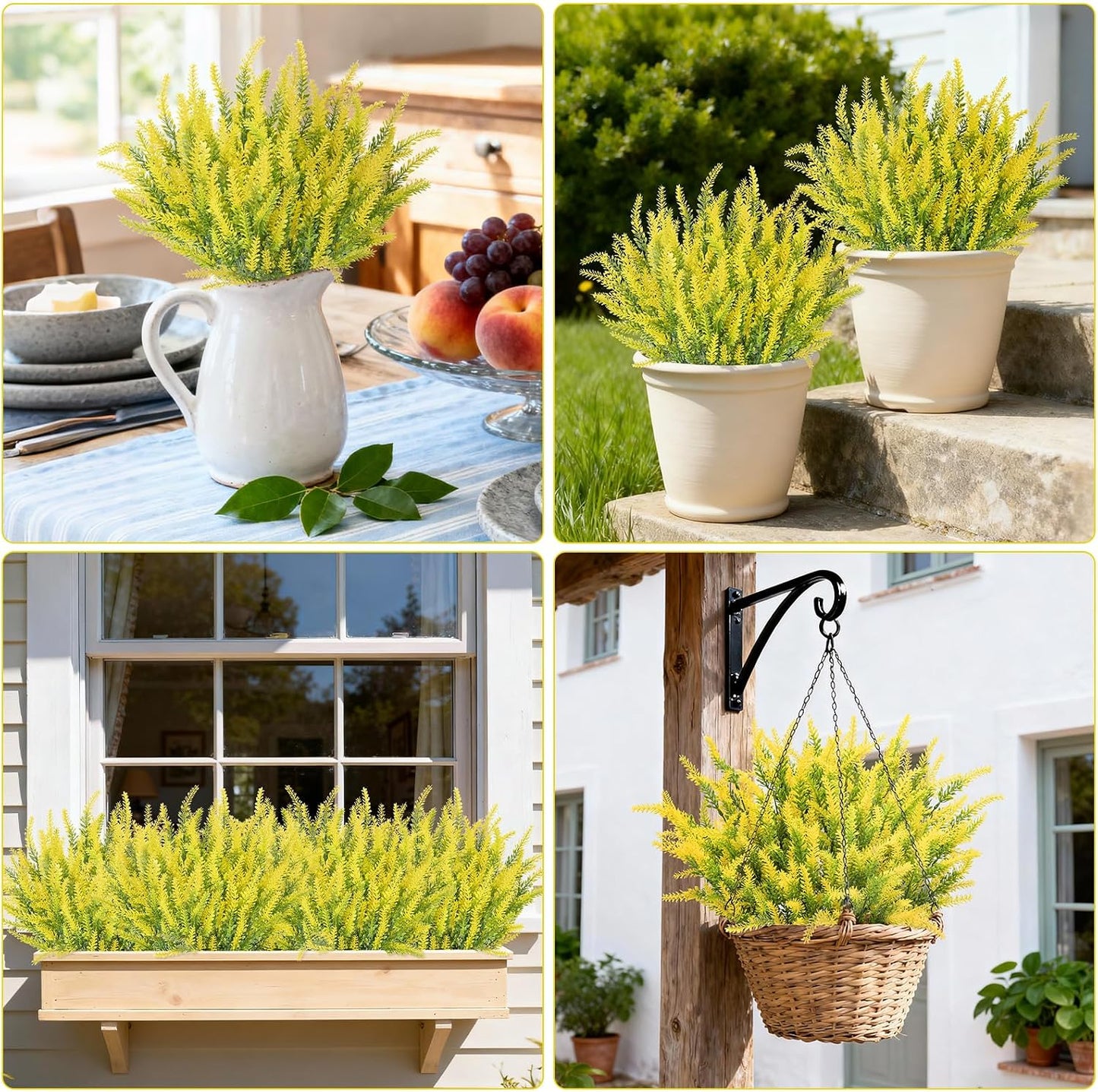 10 Bundles Fake Flowers Artificial Lavender Plants, Yellow | Faux plastic plants for home wedding kitchen garden patio porch window box office table centerpieces indoor outdoor decor
