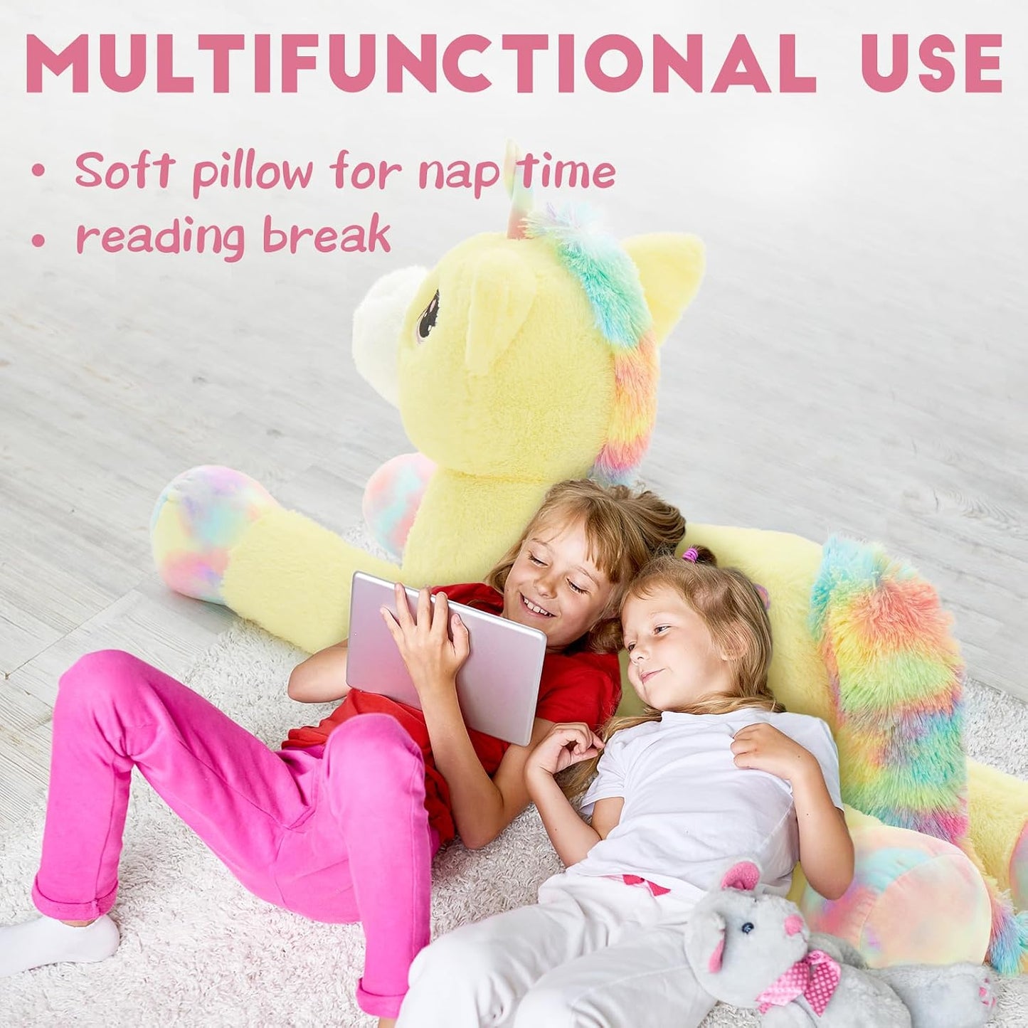 43in Giant Unicorn Plush Toys,Big Yellow Unicorn Stuffed Animals | Lovely Unicorns Birthday Decorations for Children,Great Gifts for Girls Boys Kids Christmas Valentines Birthday