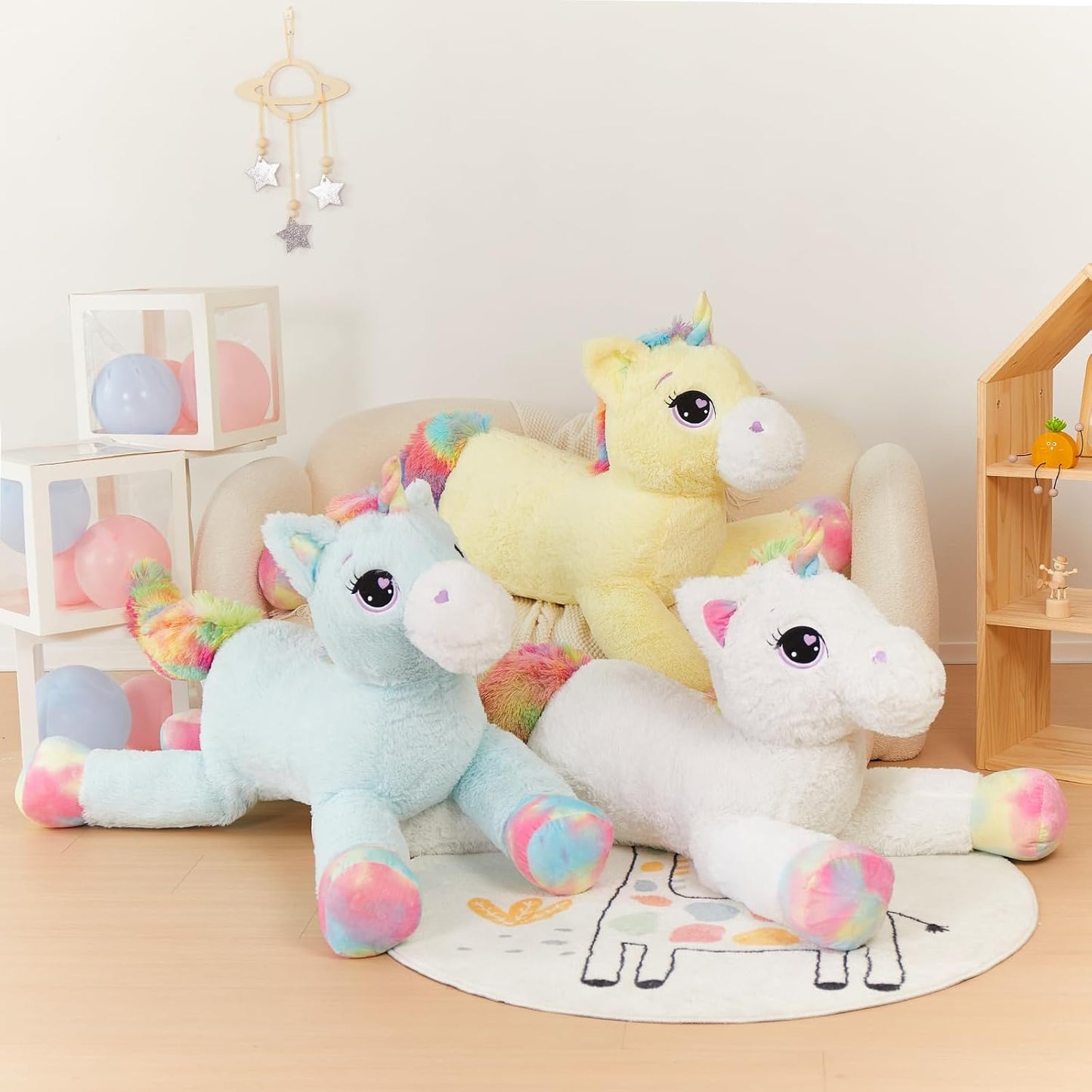 43in Giant Unicorn Plush Toys,Big Yellow Unicorn Stuffed Animals | Lovely Unicorns Birthday Decorations for Children,Great Gifts for Girls Boys Kids Christmas Valentines Birthday