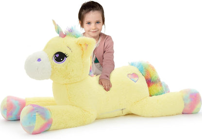 43in Giant Unicorn Plush Toys,Big Yellow Unicorn Stuffed Animals | Lovely Unicorns Birthday Decorations for Children,Great Gifts for Girls Boys Kids Christmas Valentines Birthday