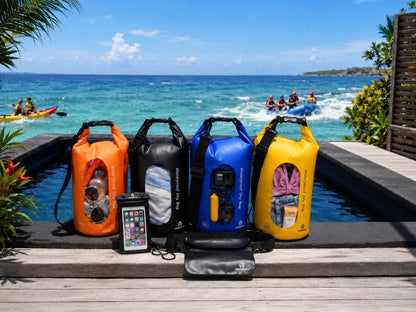Waterproof Dry Bag Set of 3 - Submersible Dry Sack with Double Zip Lock Seals - Includes Waist Pouch & Phone Case - Perfect for Kayaking, Swimming, Boating & Rafting (Yellow(Window), 5L)