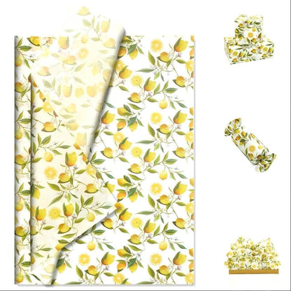 60 Sheets Lemon Tissue Paper for Gift Bags, 20 x 14IN Citrus Wrapping Paper Bulk, Watercolor Botanical Floral Gift Wrap for Summer, Birthday, Baby Bridal Shower