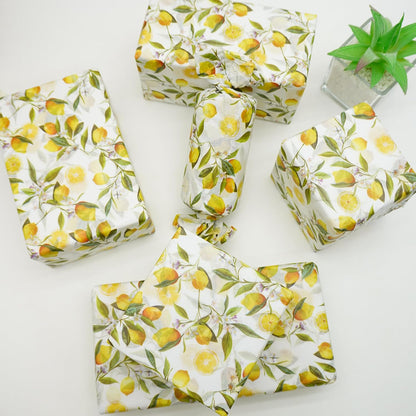 60 Sheets Lemon Tissue Paper for Gift Bags, 20 x 14IN Citrus Wrapping Paper Bulk, Watercolor Botanical Floral Gift Wrap for Summer, Birthday, Baby Bridal Shower
