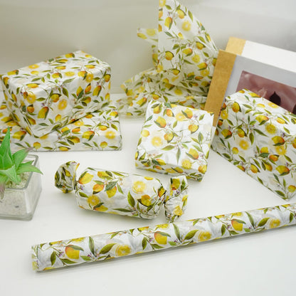 60 Sheets Lemon Tissue Paper for Gift Bags, 20 x 14IN Citrus Wrapping Paper Bulk, Watercolor Botanical Floral Gift Wrap for Summer, Birthday, Baby Bridal Shower