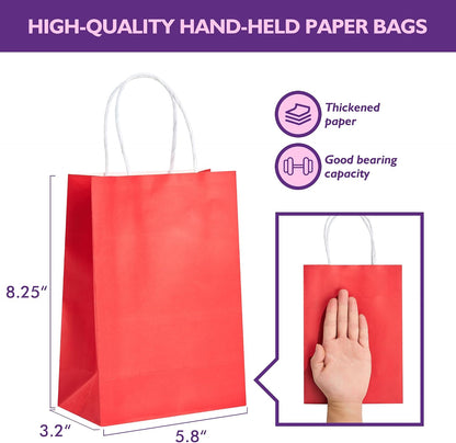 32 Pack Paper Gift Bags with Handles, 5.8"×3.2"×8.25" Party Favor Bags, Gift Bags, Small Gift Bags with Handles, Party Bags, Small Goodie Bags Bulk for Birthday, Crafts, Wedding, Party Supplies (8 Colors)
