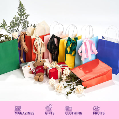 32 Pack Paper Gift Bags with Handles, 5.8"×3.2"×8.25" Party Favor Bags, Gift Bags, Small Gift Bags with Handles, Party Bags, Small Goodie Bags Bulk for Birthday, Crafts, Wedding, Party Supplies (8 Colors)