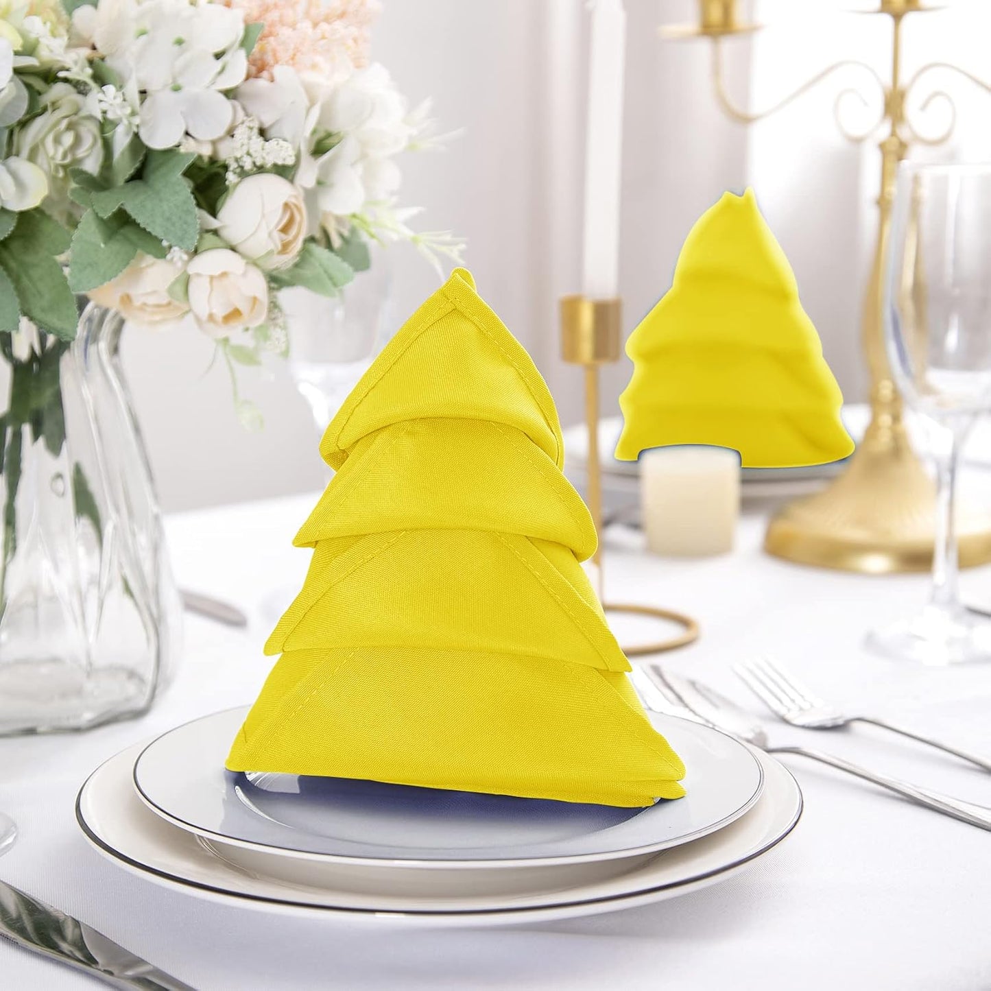 50pcs Polyester Cloth Napkins - 17 x 17 inch Yellow Dinner Washable Napkins with Hemmed Edges for Restaurant/Wedding/Hotel(50,Yellow)