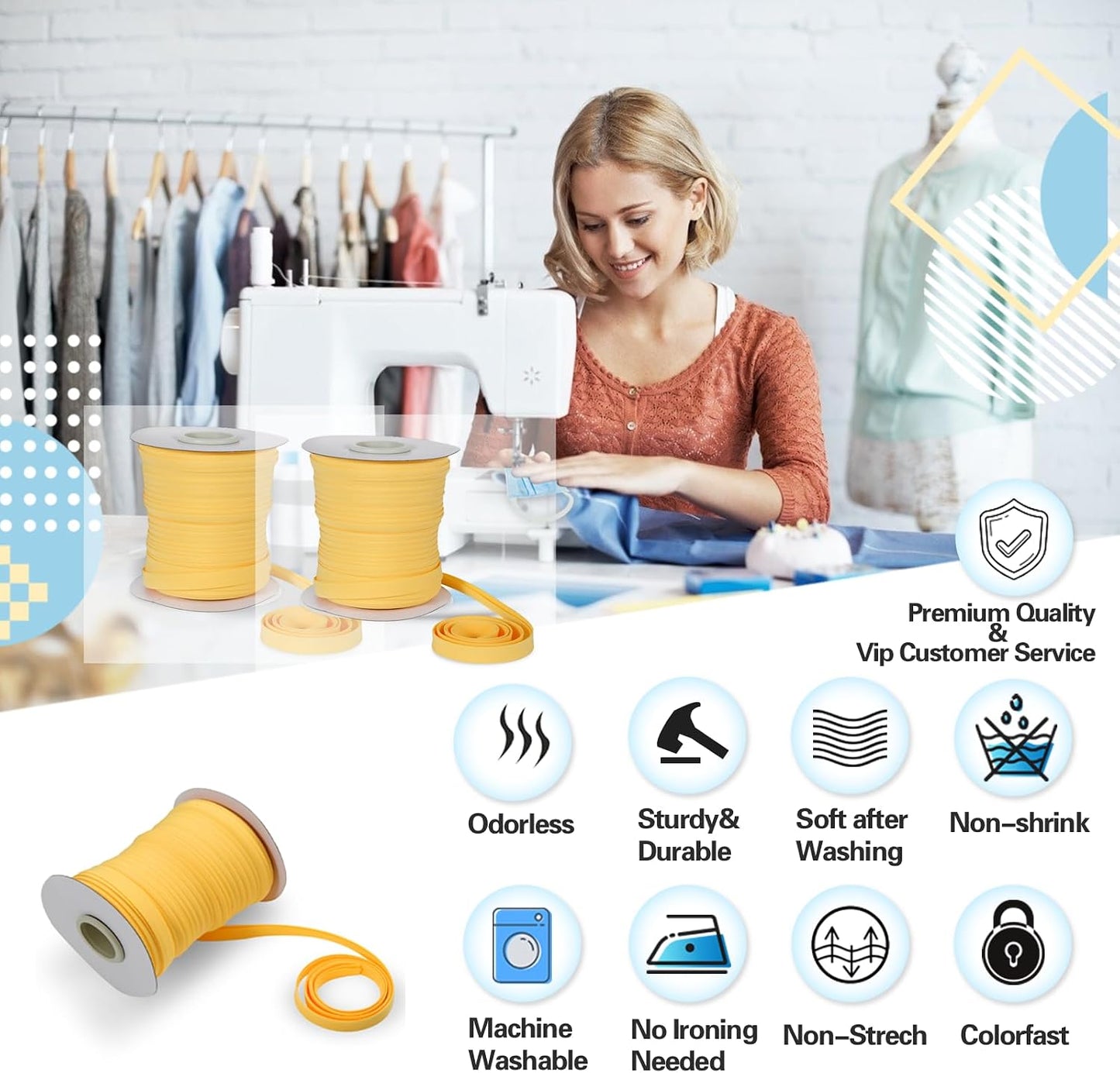 Bias Tape Double Fold 1/2 Inch Orange Yellow 55 Yds for Sewing | Polyester Bias Binding Tape for Quilting, Hemming, Seaming, Piping, Fabric Trim and Crafts, Durable and Flexible