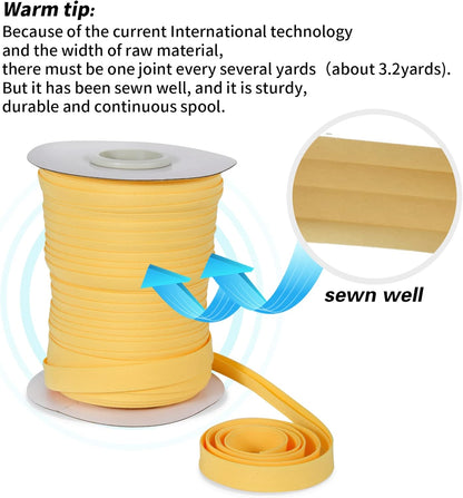 Bias Tape Double Fold 1/2 Inch Orange Yellow 55 Yds for Sewing | Polyester Bias Binding Tape for Quilting, Hemming, Seaming, Piping, Fabric Trim and Crafts, Durable and Flexible