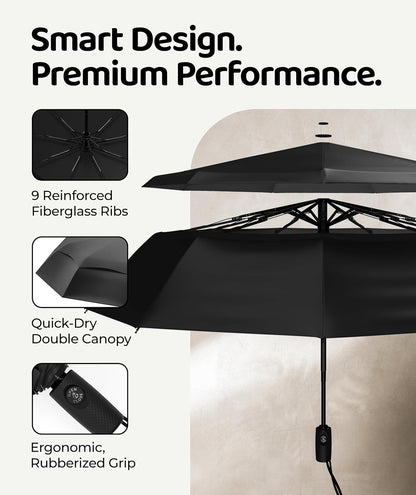 Repel Windproof Travel Umbrella - Compact & Withstands Winds up to 100MPH, Strongest Premium Auto Folding Umbrella for Rain and Sun - Durable, Light & Portable for Women & Men, Fits Backpack & Cars