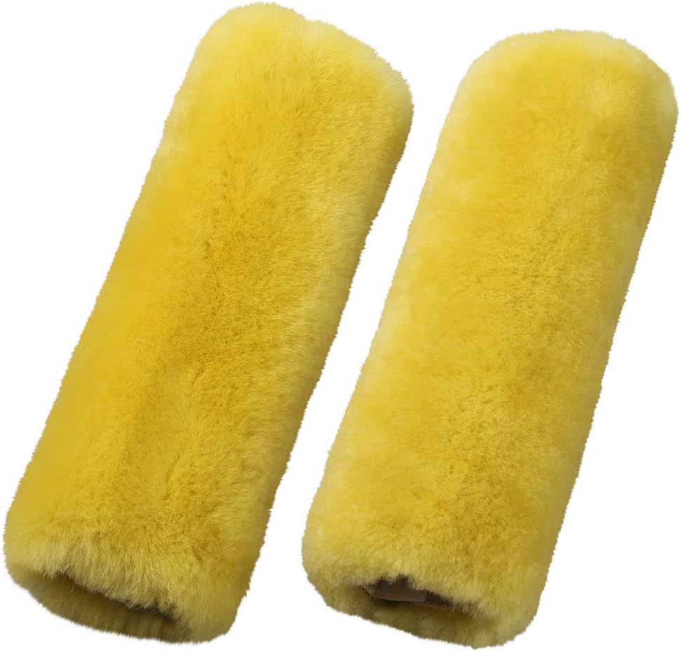 2 Pack Sheepskin Car Seat Belt Cover Pads | Wool Seatbelt Cushions | Fuzzy Soft Seat Belt Should Pad Cushion Protect Neck | Stylish Luxury Appearance | Improve Comfort for Women | Natural Wool