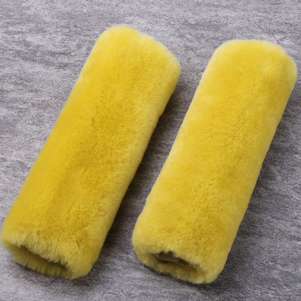 2 Pack Sheepskin Car Seat Belt Cover Pads | Wool Seatbelt Cushions | Fuzzy Soft Seat Belt Should Pad Cushion Protect Neck | Stylish Luxury Appearance | Improve Comfort for Women | Natural Wool