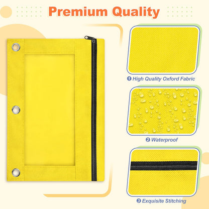 Pencil Pouch for 3 Ring Binder, Binder Pencil Pouch with Smooth Zipper, Clear Window Pencil Case for Binder, Zipper Pencil Pouches, Big Capacity 3 Ring Binder Pencil Bag, Yellow