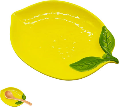 Lemon Shaped Ceramic Spoon Rest for Stove Top & Kitchen Counter, Utensil Holder for Cooking Spoons Spatulas, Non-Slip Base, Dishwasher Safe, Yellow Kitchen Decor Gift