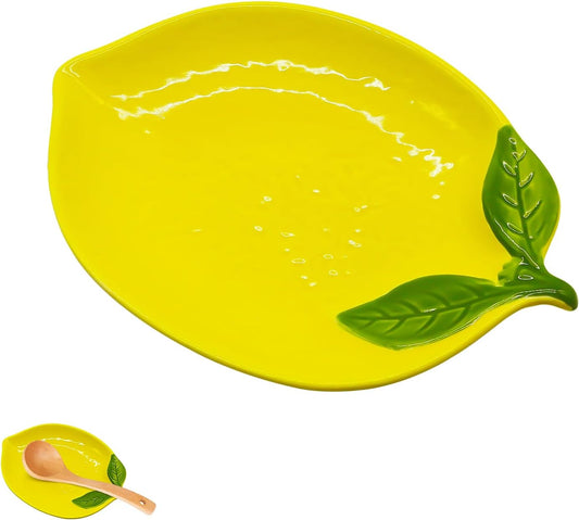 Lemon Shaped Ceramic Spoon Rest for Stove Top & Kitchen Counter, Utensil Holder for Cooking Spoons Spatulas, Non-Slip Base, Dishwasher Safe, Yellow Kitchen Decor Gift