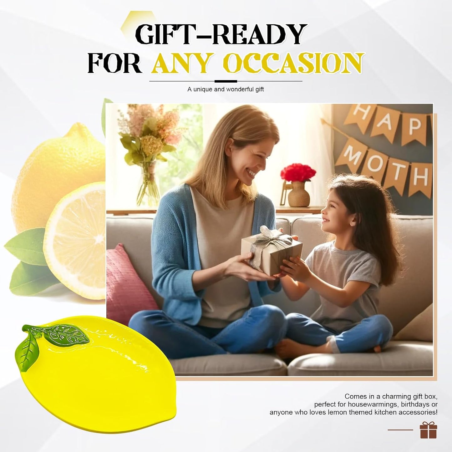 Lemon Shaped Ceramic Spoon Rest for Stove Top & Kitchen Counter, Utensil Holder for Cooking Spoons Spatulas, Non-Slip Base, Dishwasher Safe, Yellow Kitchen Decor Gift
