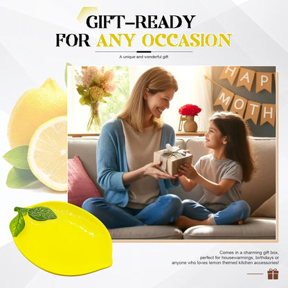 Lemon Shaped Ceramic Spoon Rest for Stove Top & Kitchen Counter, Utensil Holder for Cooking Spoons Spatulas, Non-Slip Base, Dishwasher Safe, Yellow Kitchen Decor Gift