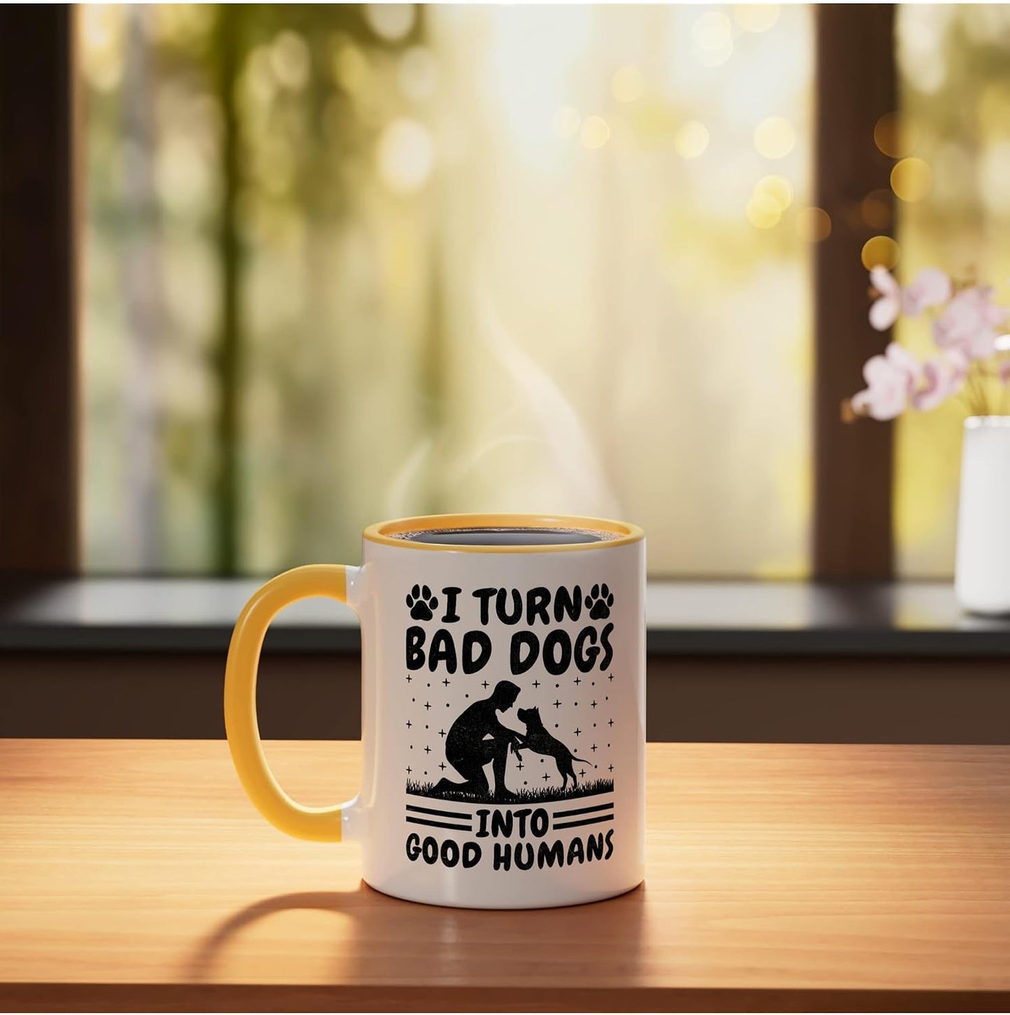 Dog Trainer Dog Training Training Dogs Pet Care Professional Ceramic Mug, Yellow/White, 11oz