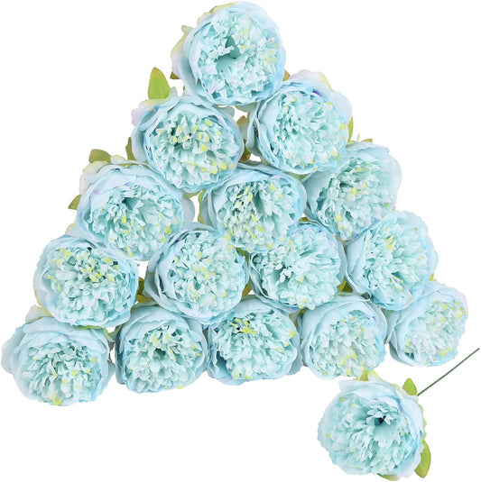 16pcs Peony Artificial Flowers Yellow Fake Peonies Bulks Silk Peonies Flowers Faux Peony Flowers Heads with Stems for Home DIY Wedding Party Festival Baby Shower Decorations (Light Yellow)