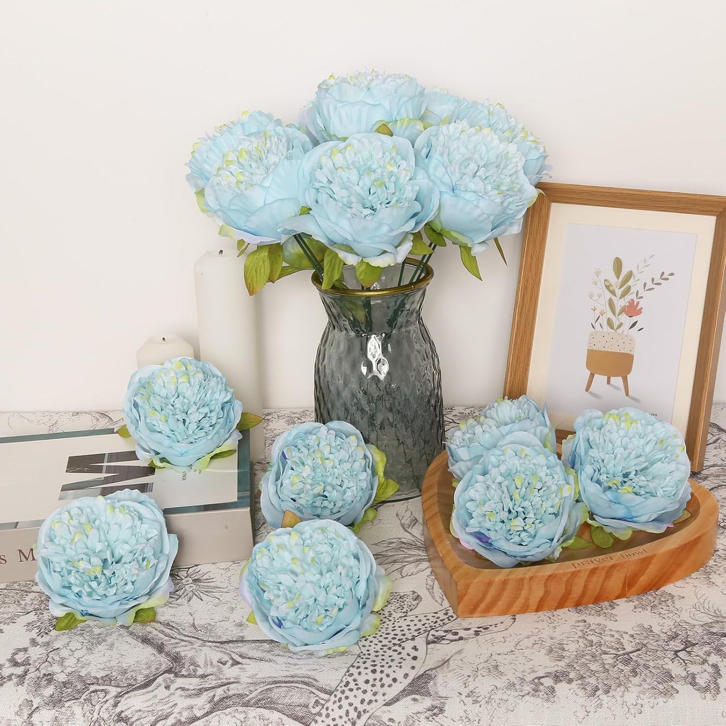 16pcs Peony Artificial Flowers Yellow Fake Peonies Bulks Silk Peonies Flowers Faux Peony Flowers Heads with Stems for Home DIY Wedding Party Festival Baby Shower Decorations (Light Yellow)