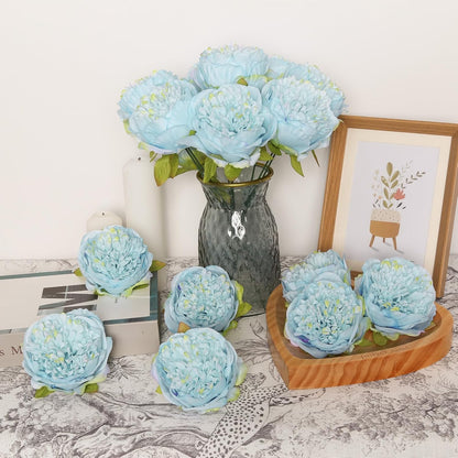 16pcs Peony Artificial Flowers Yellow Fake Peonies Bulks Silk Peonies Flowers Faux Peony Flowers Heads with Stems for Home DIY Wedding Party Festival Baby Shower Decorations (Light Yellow)