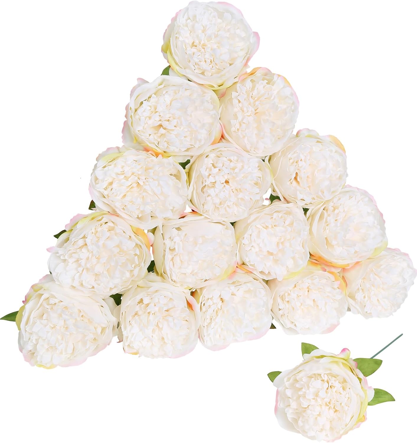 16pcs Peony Artificial Flowers Yellow Fake Peonies Bulks Silk Peonies Flowers Faux Peony Flowers Heads with Stems for Home DIY Wedding Party Festival Baby Shower Decorations (Light Yellow)