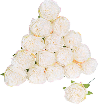 16pcs Peony Artificial Flowers Yellow Fake Peonies Bulks Silk Peonies Flowers Faux Peony Flowers Heads with Stems for Home DIY Wedding Party Festival Baby Shower Decorations (Light Yellow)