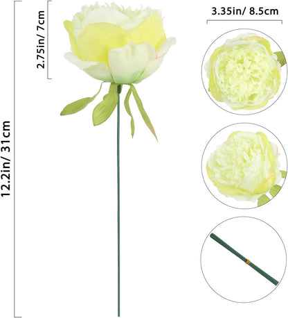 16pcs Peony Artificial Flowers Yellow Fake Peonies Bulks Silk Peonies Flowers Faux Peony Flowers Heads with Stems for Home DIY Wedding Party Festival Baby Shower Decorations (Light Yellow)