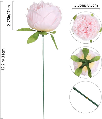 16pcs Peony Artificial Flowers Yellow Fake Peonies Bulks Silk Peonies Flowers Faux Peony Flowers Heads with Stems for Home DIY Wedding Party Festival Baby Shower Decorations (Light Yellow)