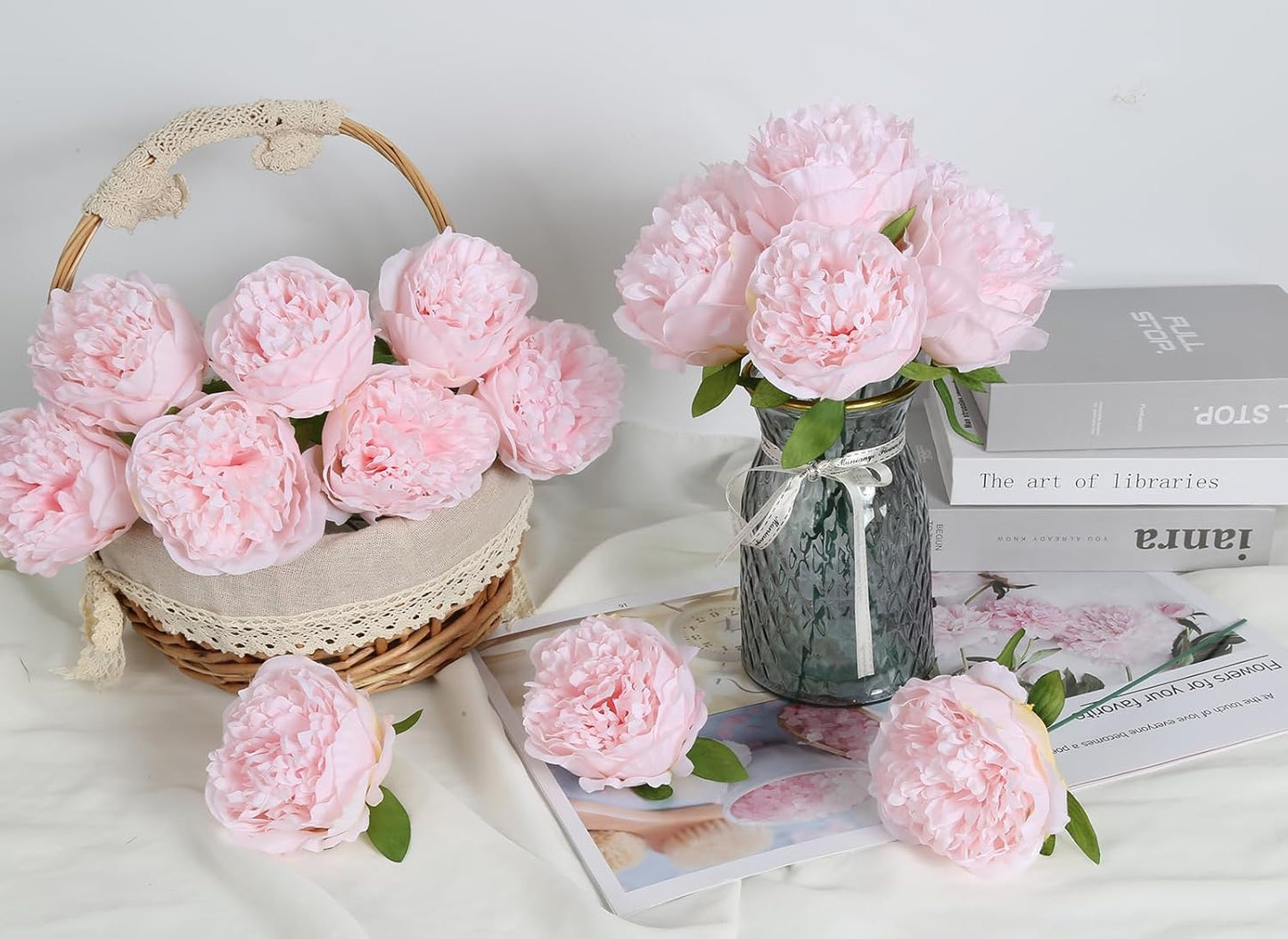16pcs Peony Artificial Flowers Yellow Fake Peonies Bulks Silk Peonies Flowers Faux Peony Flowers Heads with Stems for Home DIY Wedding Party Festival Baby Shower Decorations (Light Yellow)