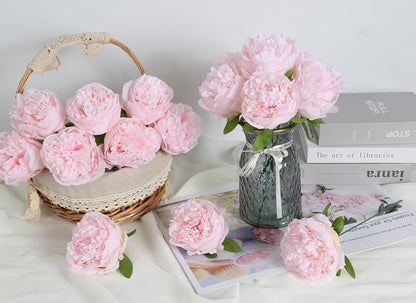16pcs Peony Artificial Flowers Yellow Fake Peonies Bulks Silk Peonies Flowers Faux Peony Flowers Heads with Stems for Home DIY Wedding Party Festival Baby Shower Decorations (Light Yellow)