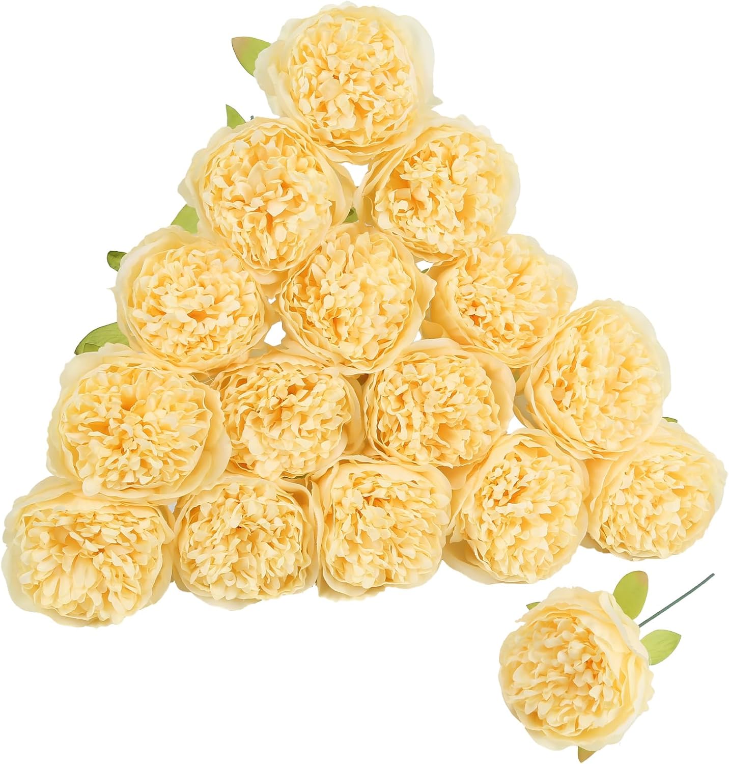16pcs Peony Artificial Flowers Yellow Fake Peonies Bulks Silk Peonies Flowers Faux Peony Flowers Heads with Stems for Home DIY Wedding Party Festival Baby Shower Decorations (Light Yellow)