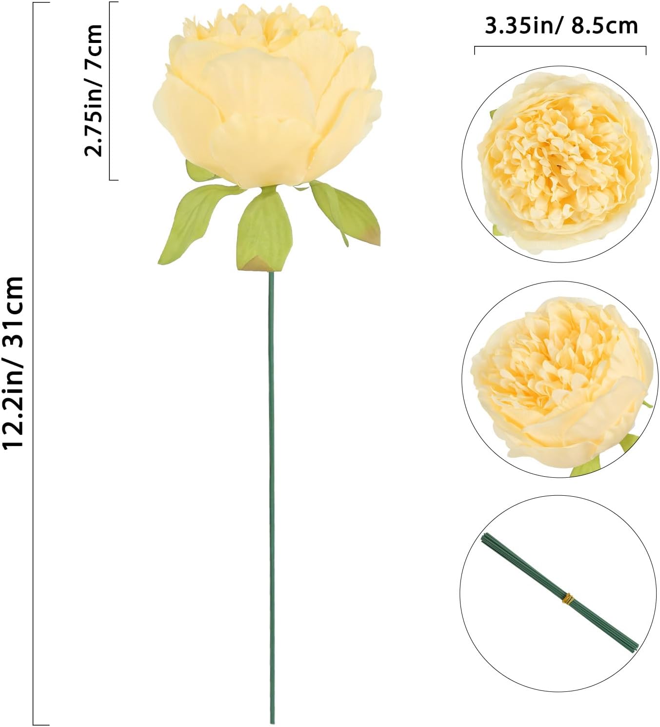 16pcs Peony Artificial Flowers Yellow Fake Peonies Bulks Silk Peonies Flowers Faux Peony Flowers Heads with Stems for Home DIY Wedding Party Festival Baby Shower Decorations (Light Yellow)