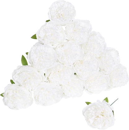 16pcs Peony Artificial Flowers Yellow Fake Peonies Bulks Silk Peonies Flowers Faux Peony Flowers Heads with Stems for Home DIY Wedding Party Festival Baby Shower Decorations (Light Yellow)