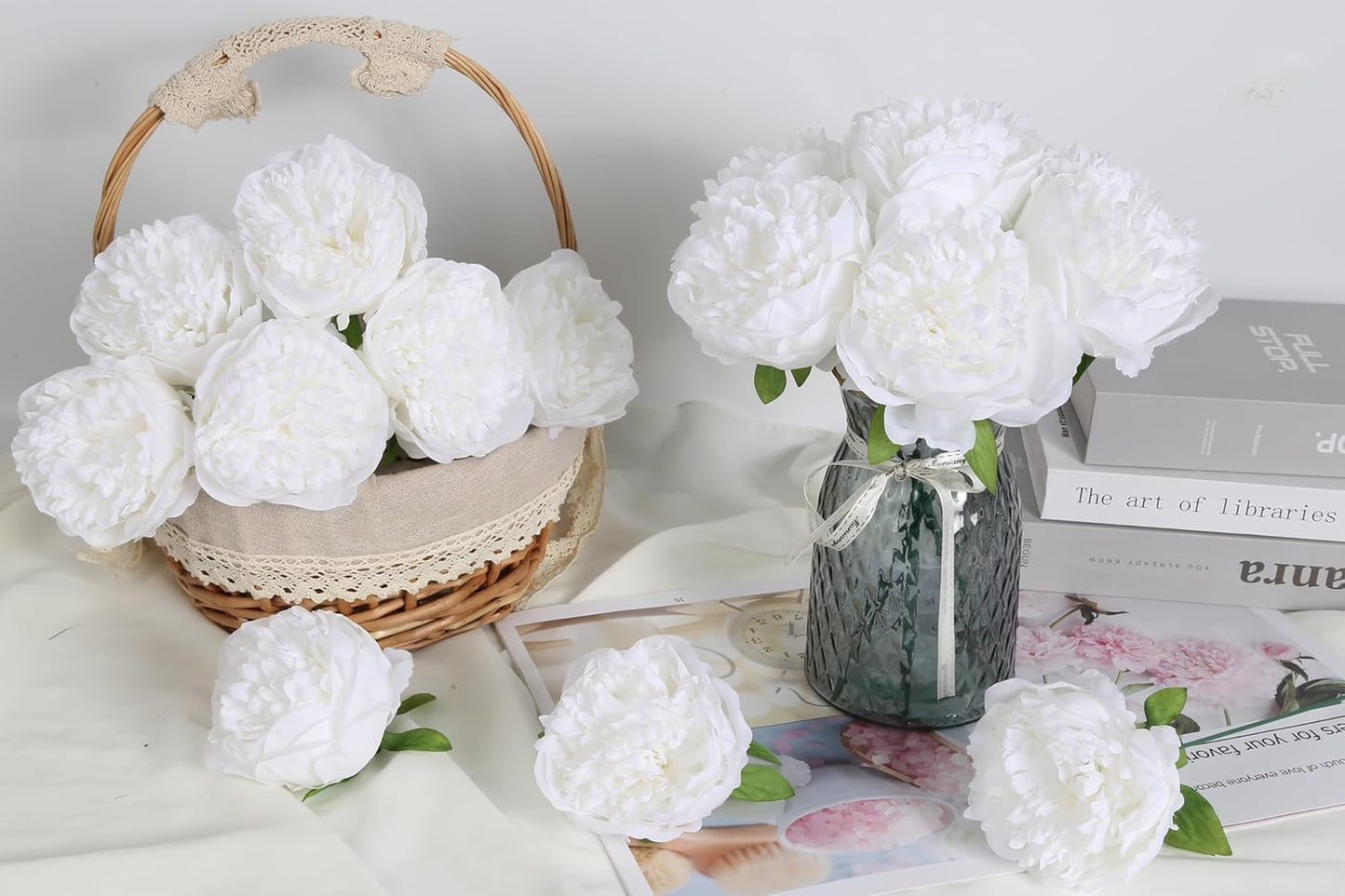16pcs Peony Artificial Flowers Yellow Fake Peonies Bulks Silk Peonies Flowers Faux Peony Flowers Heads with Stems for Home DIY Wedding Party Festival Baby Shower Decorations (Light Yellow)