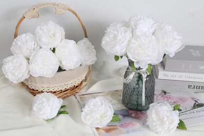 16pcs Peony Artificial Flowers Yellow Fake Peonies Bulks Silk Peonies Flowers Faux Peony Flowers Heads with Stems for Home DIY Wedding Party Festival Baby Shower Decorations (Light Yellow)