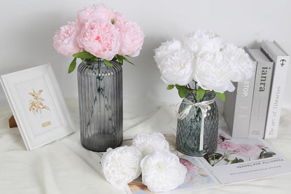 16pcs Peony Artificial Flowers Yellow Fake Peonies Bulks Silk Peonies Flowers Faux Peony Flowers Heads with Stems for Home DIY Wedding Party Festival Baby Shower Decorations (Light Yellow)