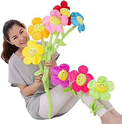 Stuffed Sunflower with Bendable Stems Home Decoration 18 Inch Yellow | Happy Face Artificial Plush Flower for Wedding Party Birthday Christmas