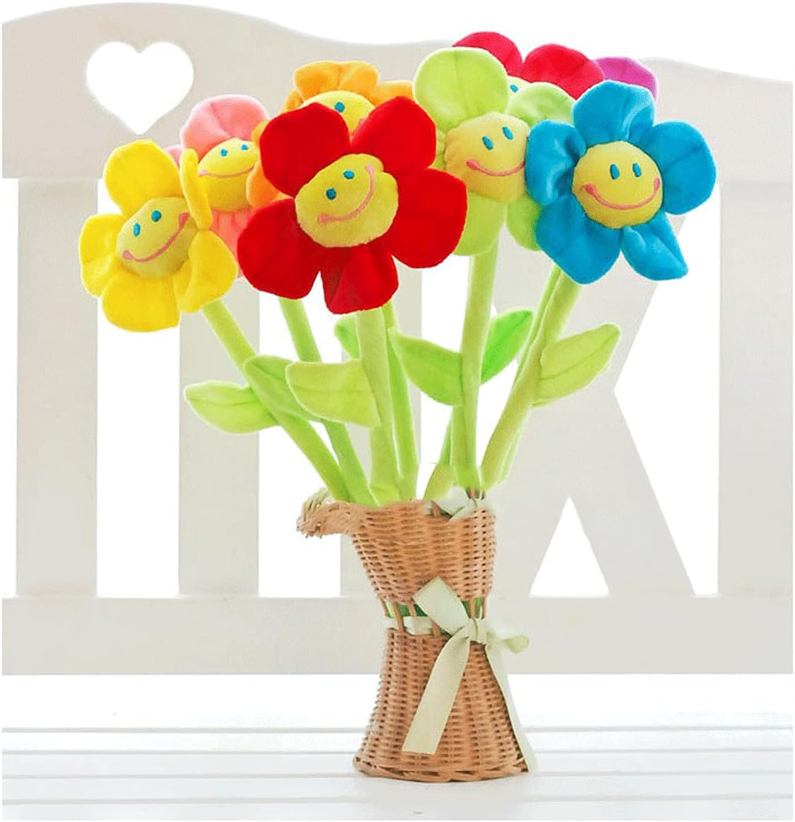 Stuffed Sunflower with Bendable Stems Home Decoration 18 Inch Yellow | Happy Face Artificial Plush Flower for Wedding Party Birthday Christmas