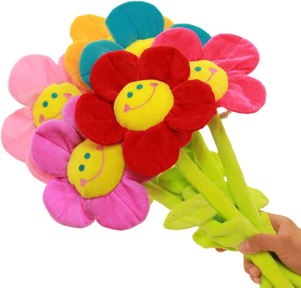 Stuffed Sunflower with Bendable Stems Home Decoration 18 Inch Yellow | Happy Face Artificial Plush Flower for Wedding Party Birthday Christmas