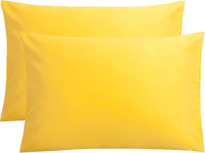 Pillow Cases Queen, Soft Microfiber Pillow Covers with Envelope Closure, Wrinkle Resistant Pillowcases, 2 Piece Set, 20x30, Yellow