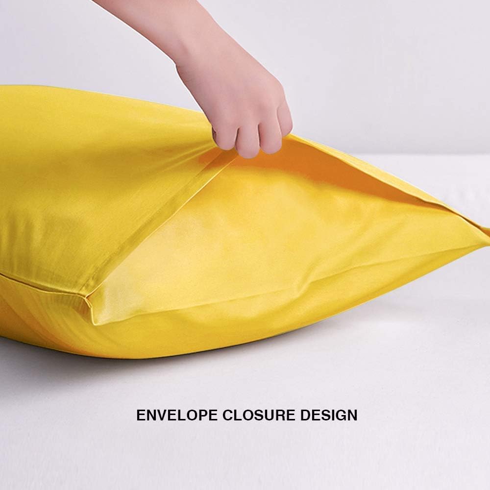 Pillow Cases Queen, Soft Microfiber Pillow Covers with Envelope Closure, Wrinkle Resistant Pillowcases, 2 Piece Set, 20x30, Yellow