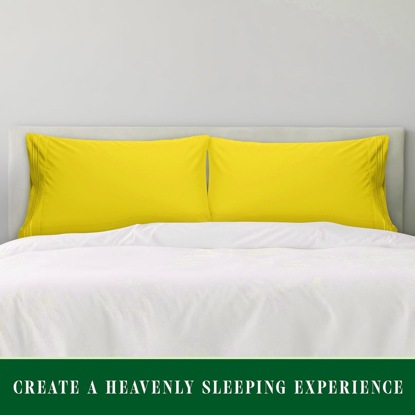 Luxury Ultra-Soft 2-Piece Pillowcase Set - 1500 Premium Hotel Quality Microfiber Double Brushed - Wrinkle Resistant, Standard/Queen, Yellow