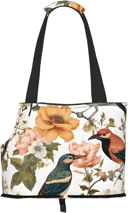 Yellow Leaves Chicken Printed Foldable Pet Bag - Portable Puppy Cat Travel Handbag Tote,Pet Carrier Backpacks., Black