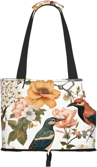 Yellow Leaves Chicken Printed Foldable Pet Bag - Portable Puppy Cat Travel Handbag Tote,Pet Carrier Backpacks., Black